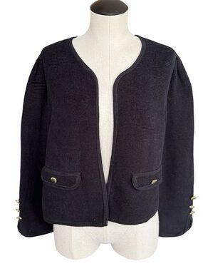 Barbour Loretta Knit Black Cardigan Blazer Gold Button Accents Classic Preppy 10